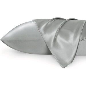 👉2  Set Satin Pillowcase Standard Grey Silky Pillow Cases for Hair, Skin